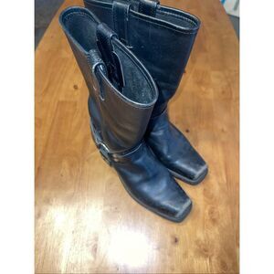Frye Womens Harness Black Leather Biker Boots Square Toe Size 9M Used
